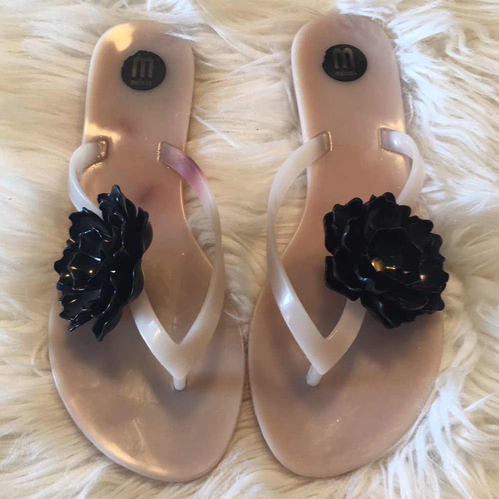 Melissa Beige with Black Flower Sandals